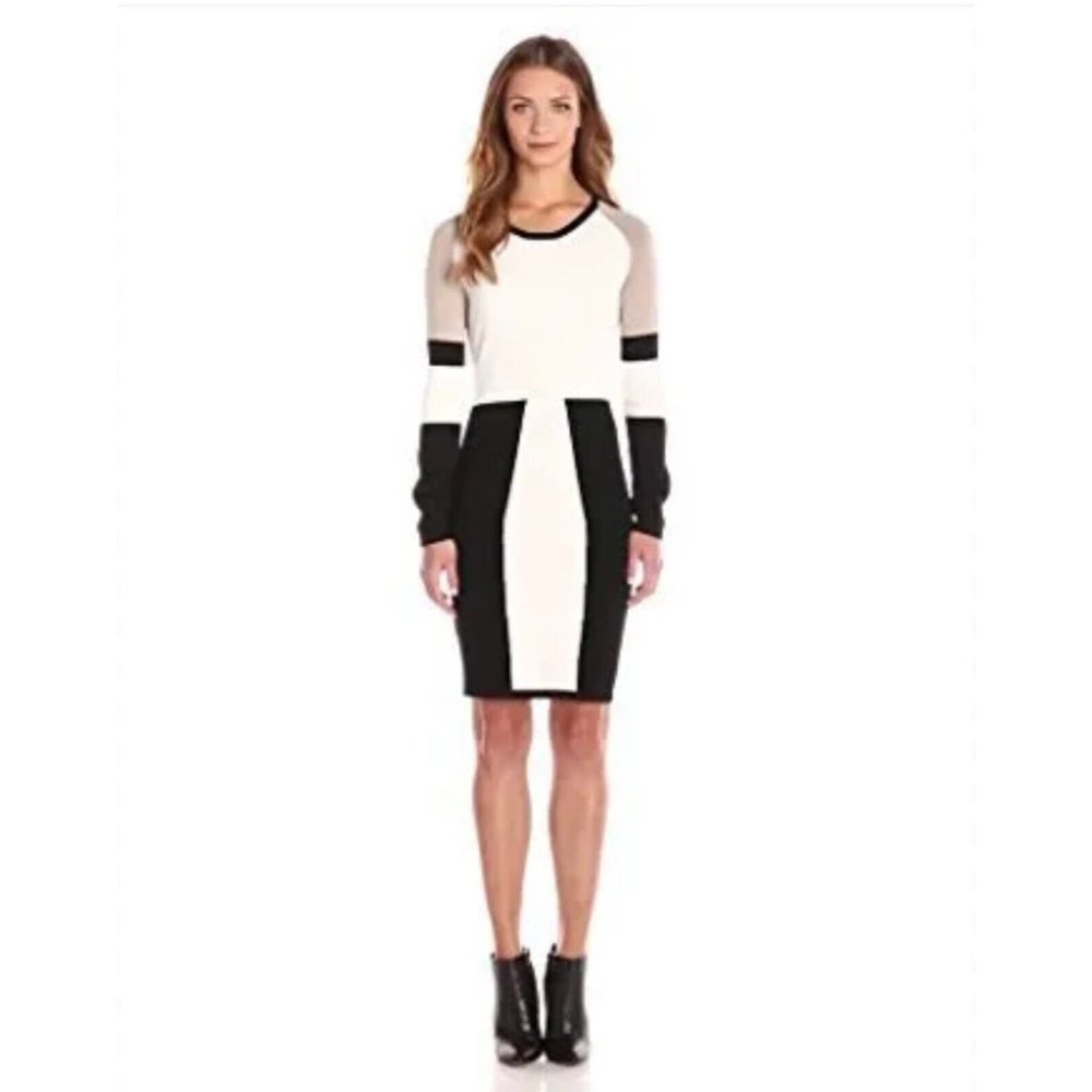 CALVIN KLEIN Women's Color Block beige Black Sweater Dress size xl new $134